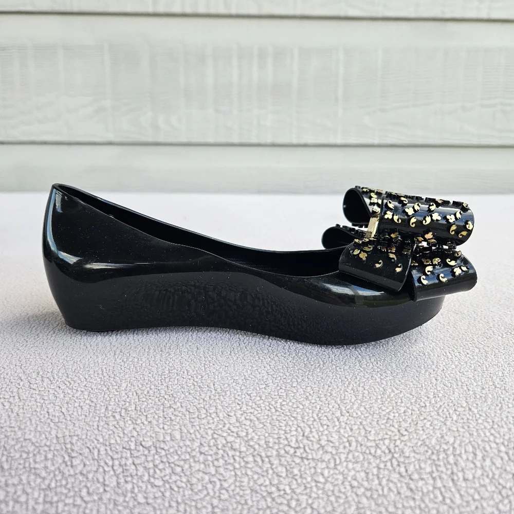 Melissa Mini Mel Ultragirl Sweet XVI Black Gold Jelly Flat Bow Girl SZ 11 Formal